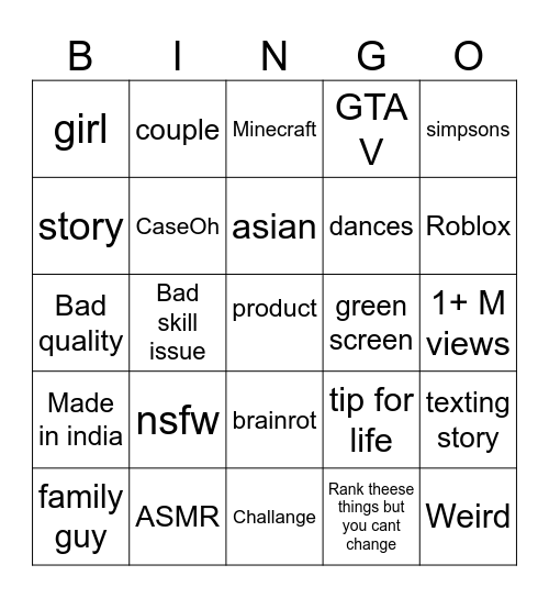 Untitled Bingo Card