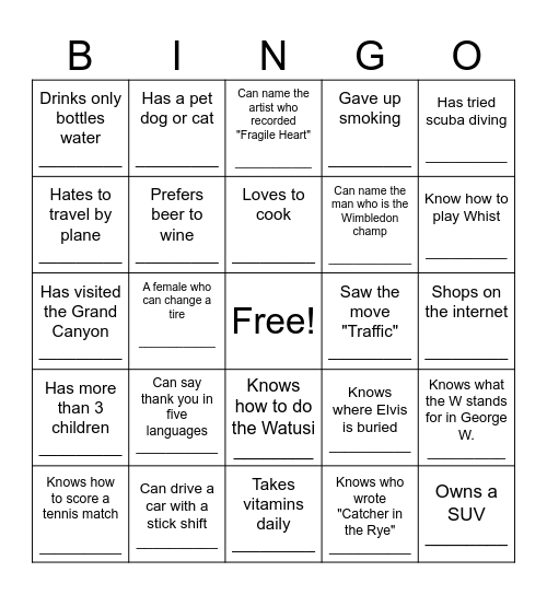 CULTURAL BINGO Card