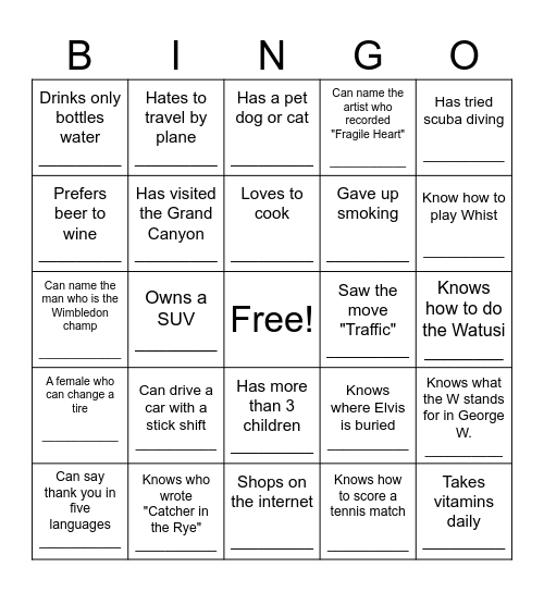 CULTURAL BINGO Card