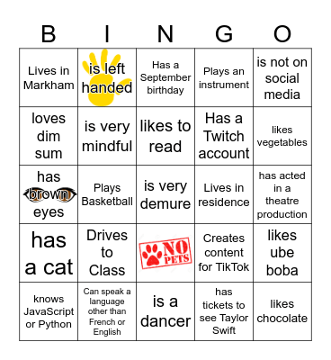 Get to know you bingo Card