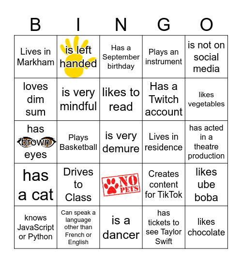 Get to know you bingo Card