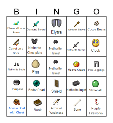 Minecraft Bingo Card