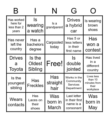 California Human Development Bingo! Bingo Card