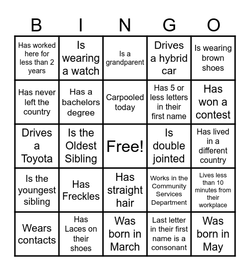 California Human Development Bingo! Bingo Card