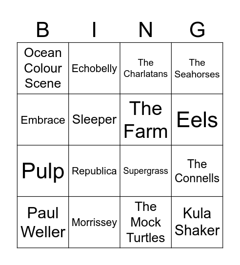 Artist Bingo Card