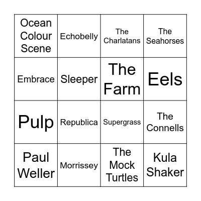 Artist Bingo Card
