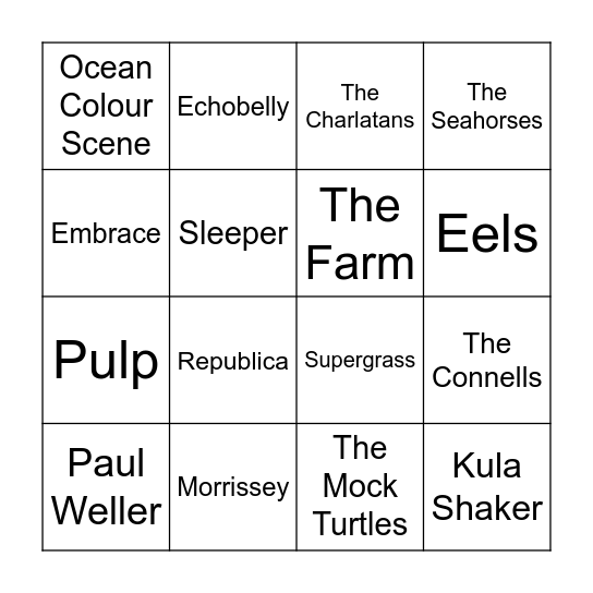 Artist Bingo Card