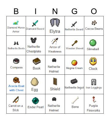 Minecraft Bingo Card