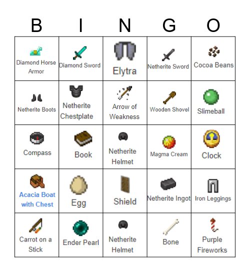 Minecraft Bingo Card