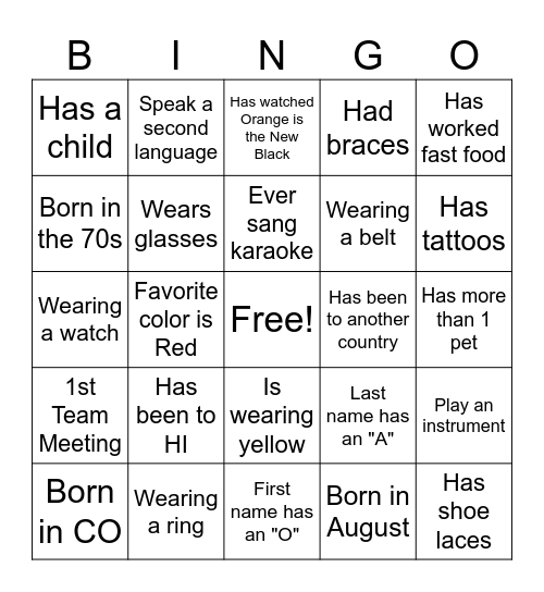 RCMs Rock Bingo Card