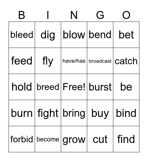 VERB Bingo Card