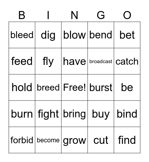 VERB Bingo Card