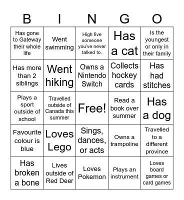 Back to School Bingo Card