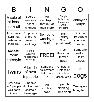 Mall Bingo Card