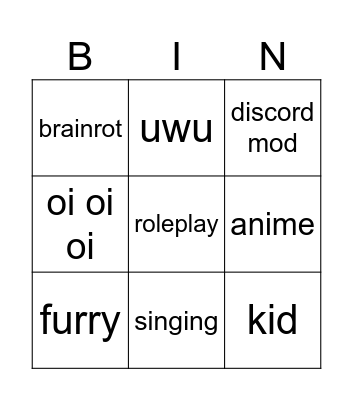 cringe Bingo Card