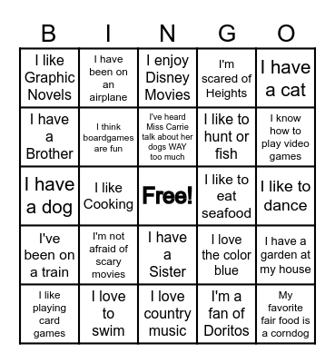 Get to Know your Classmates BINGO Card