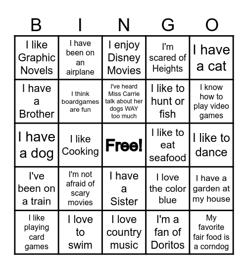 Get to Know your Classmates BINGO Card