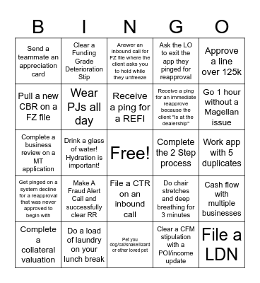 Client Direct UW WFH Bingo Card