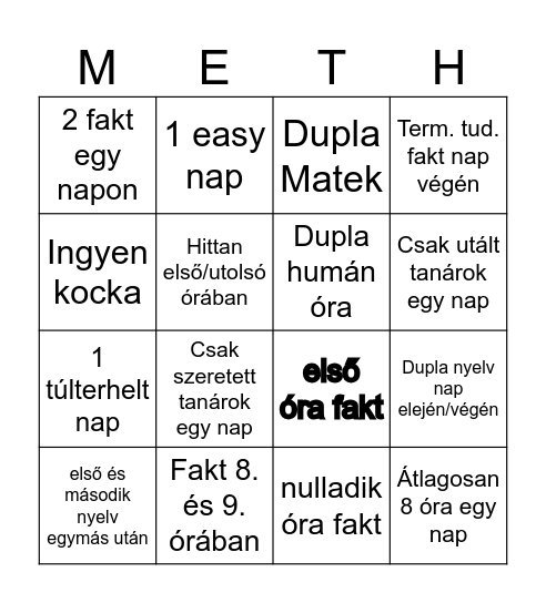 Koros (Snoop Dogg) órarend bingó Bingo Card