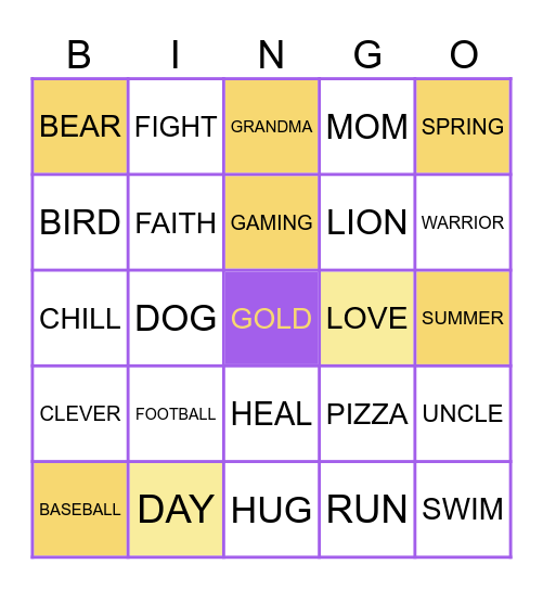 BTR GOLD BINGO Card
