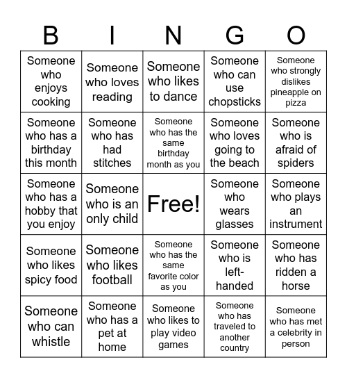 Find Someone Who... Bingo Card