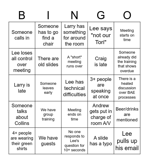 Meeting Bingo Card