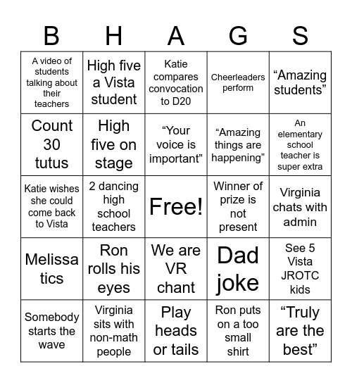 Convocation Bingo Card
