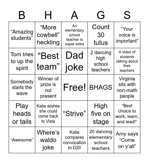 Convocation Bingo Card