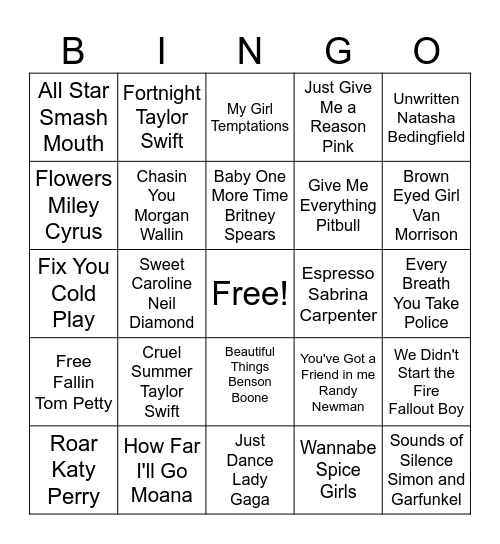 Spotify Bingo Card