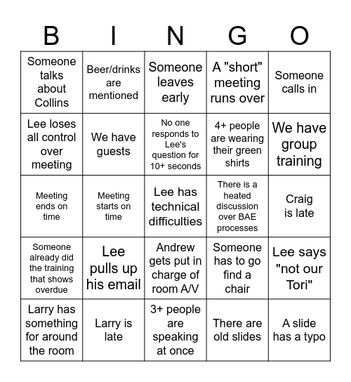 Meeting BINGO Card