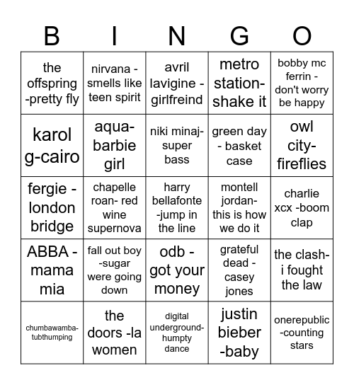 X or T Marks The Spot Bingo Card