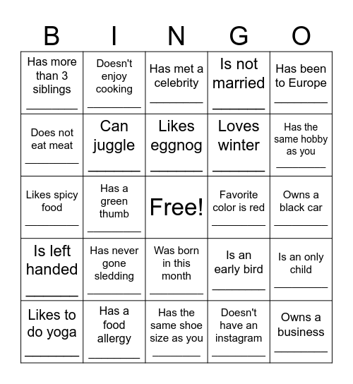 Human Bingo Card