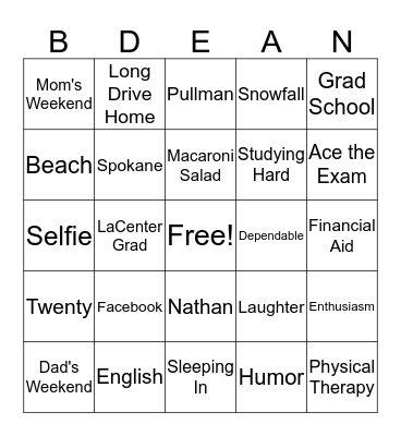 Brysen's Birthday Bingo Card