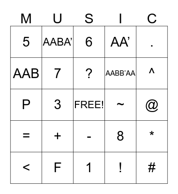 MUSICAL BINGO Card