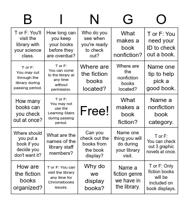 Library Orientation Bingo Card