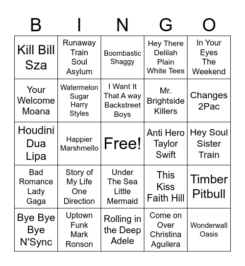 Spotify Bingo Card