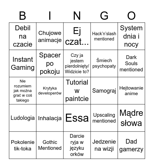 Kiszakowe Bingo Card