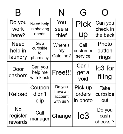 Walgreens Bingo Card