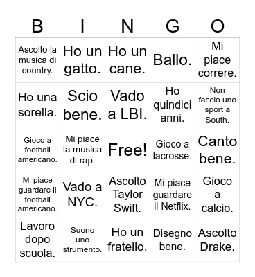Italiano 2 - BINGO Card