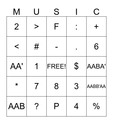MUSICAL BINGO Card