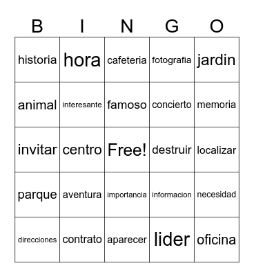 Cognate Bingo Card