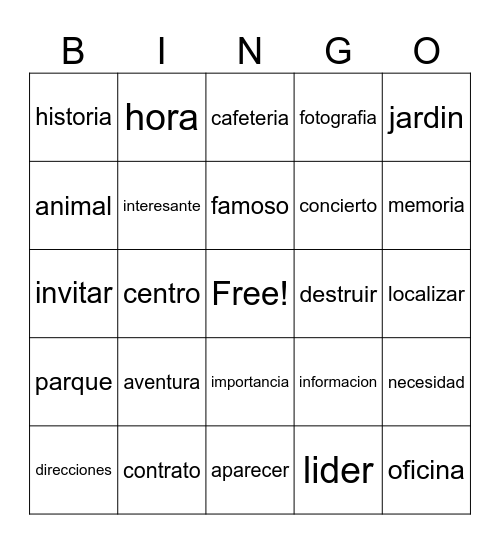 Cognate Bingo Card