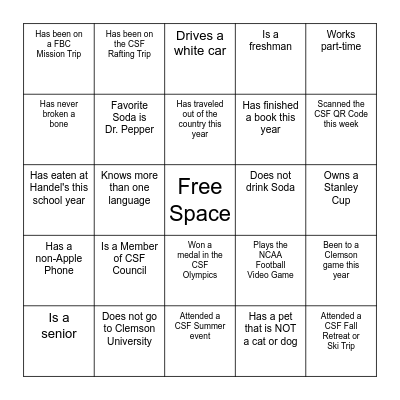 Microsoft Word  Bingo Card
