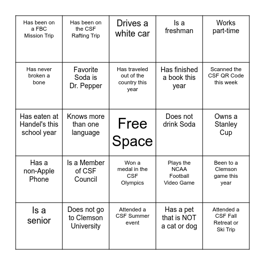 Microsoft Word  Bingo Card