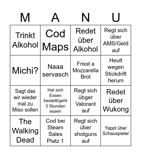 Manu Bingo Card