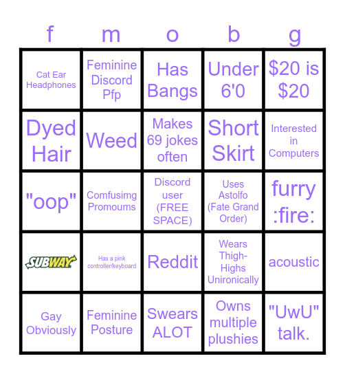 femboy bingo Card