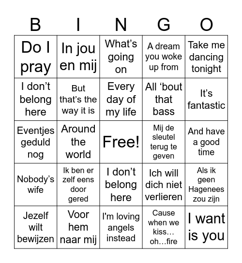 Doorzingers Bingo Card