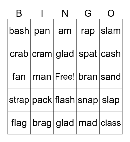 Short A Bingo Card