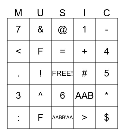 MUSICAL BINGO Card