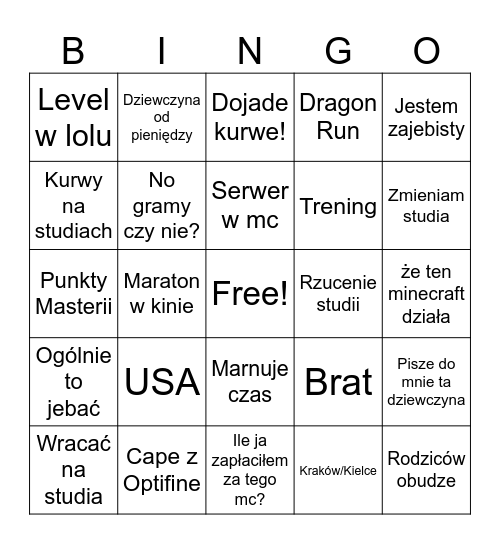 olek Bingo Card
